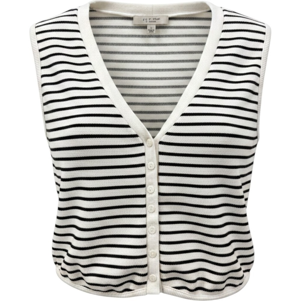 Atelier by Kurious Women Black White Striped Button Front Knit Cardigan Vest L